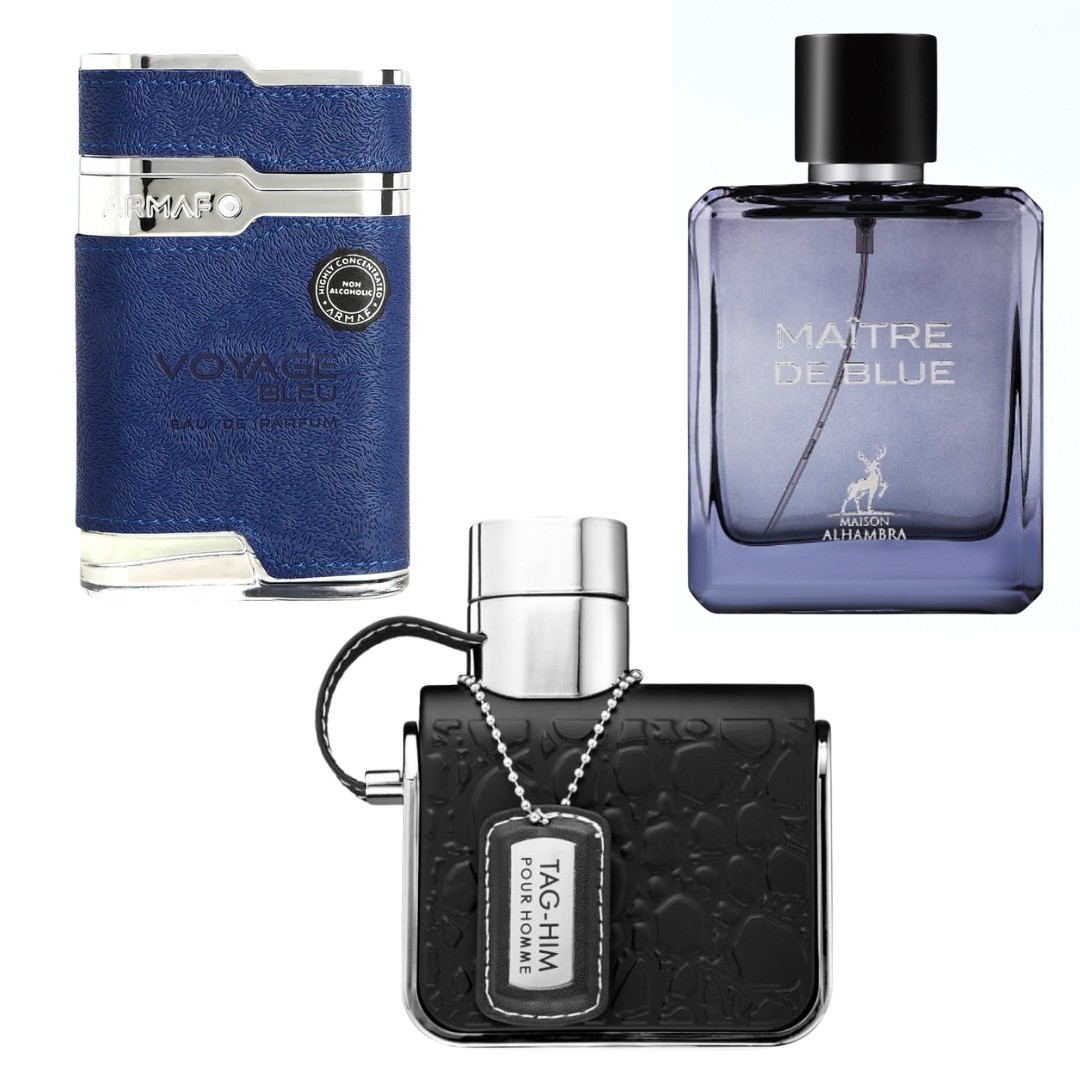 Decant/Sample Feel of bleu de chanel pack, Maison Alhambra Maitre De Blue, Armaf Tag Him And Armaf Voyage Bleu EDP 10mlX3