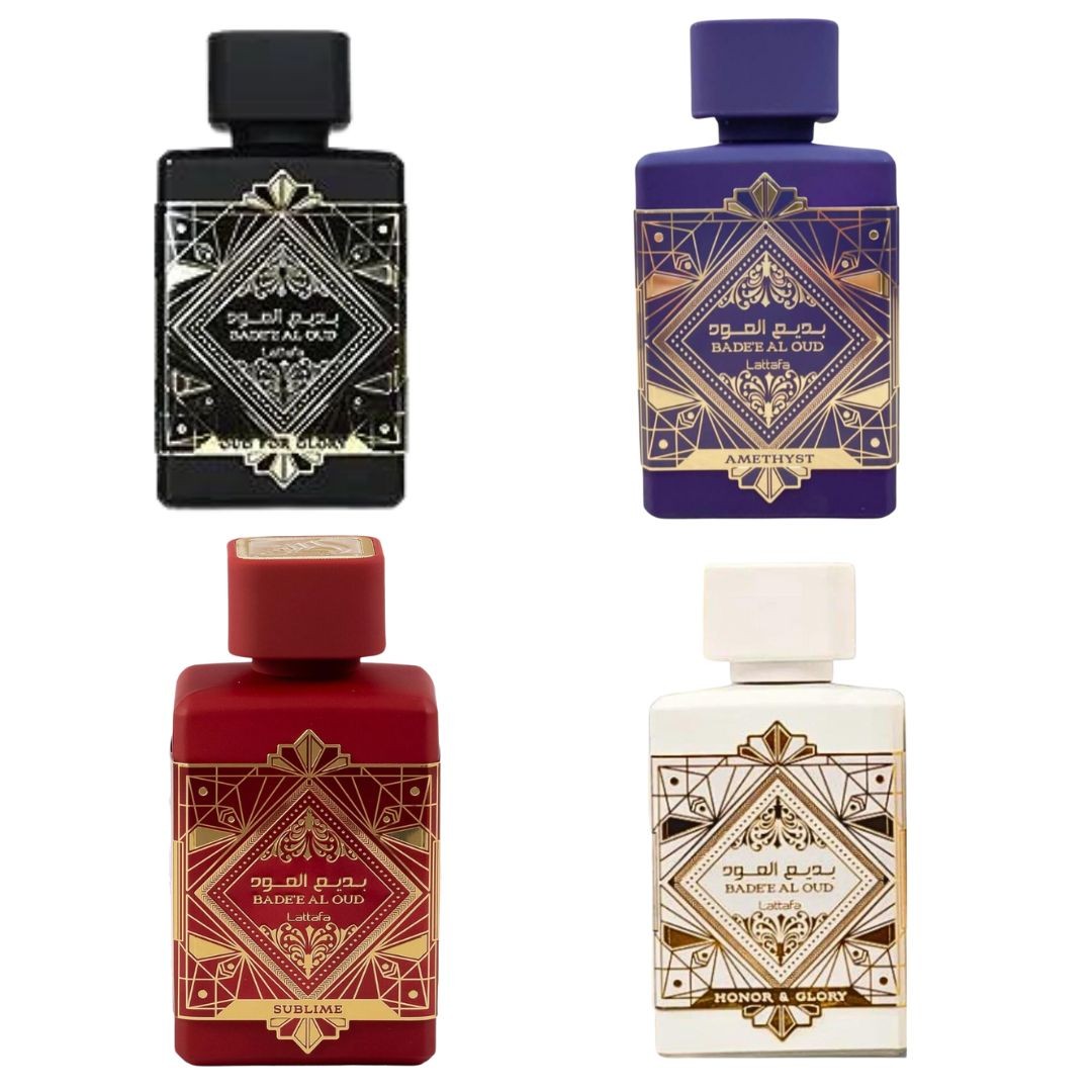 Decant/Sample Badee Al Oud Pack Lattafa Amethyst,Oud For Glory,Honor & Glory And Sublime EDP 10mlx4